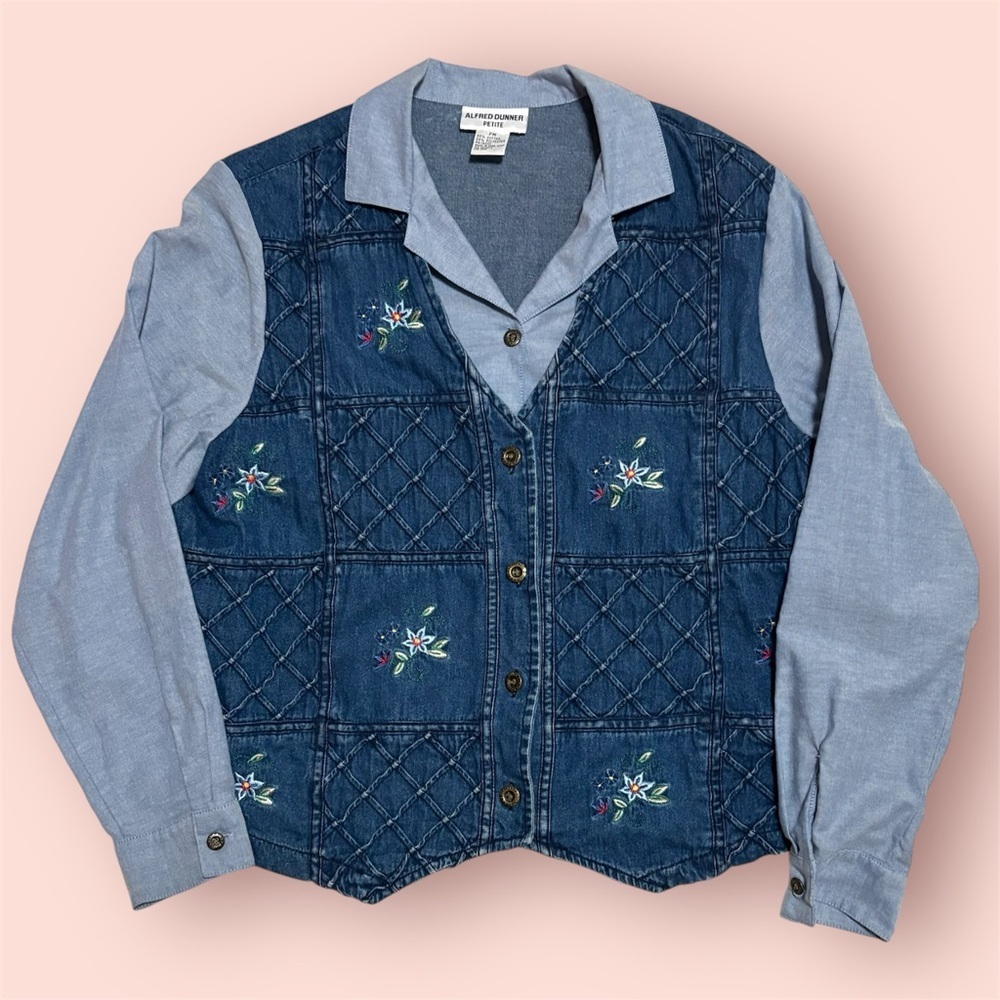 Alfred Dunner Light Blue Denim Vest with Embroidery